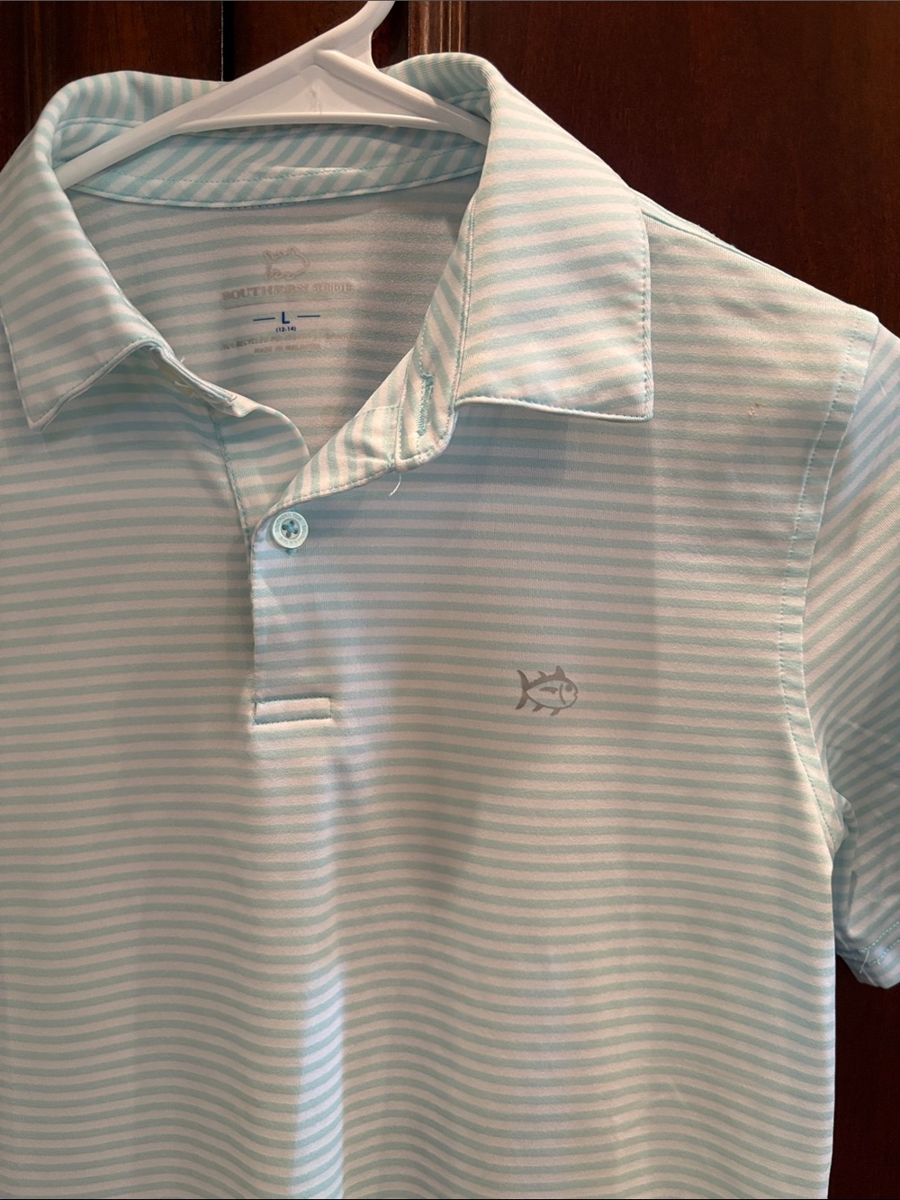 ✨ LIKE NEW ✨ boys Southern Tide sea green & white Striped Polo, YL - Picture 2 of 2